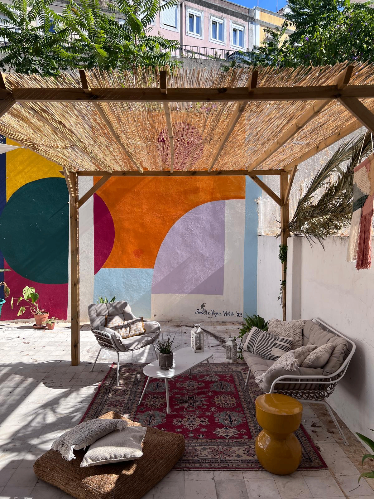 The Alfama terrace of the Bridgr Residence set up before guests arrive